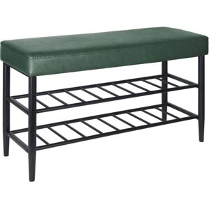 Relaxdays shoe bench, padded faux leather seat, 2 shelves for 6 pairs, H x W x D 50 x 80 x 30 cm, green