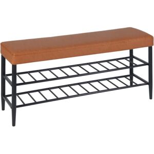 Relaxdays shoe bench, padded faux leather seat, 2 shelves for 8 pairs, H x W x D 50x100x30 cm, brown