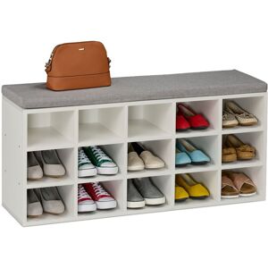 Relaxdays Shoe Bench, Padded Seat, HWD: 48 x 105 x 30 cm, for Hallway, Wardrobe, Bedroom, Footwear Storage, White/Grey