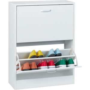 Relaxdays - Shoe Cabinet, hwd: 79 x 60 x 24 cm, 2 Flip Drawers, Footwear Storage, Slim Cupboard, Hallway Rack, White