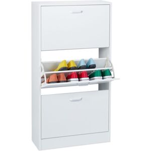 Relaxdays - Shoe Cabinet, hwd: 113 x 60 x 24 cm, 3 Flip Drawers, Footwear Storage, Slim Cupboard, Hallway Rack, White