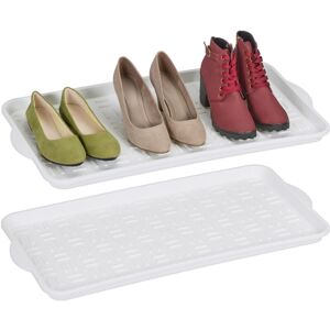 Shoe Drip Tray, Set of 2, Plastic, for 3 Pairs, Hallway Storage for Wet Boots, HxWxD: 3.5 x 74 x 36 cm, White - Relaxdays