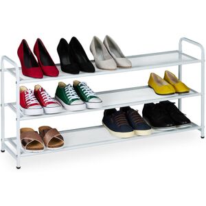 Relaxdays - Shoe Rack, Storage for 12 Pairs, HxWxD: 48 x 100 x 25.5 cm, Metal Organiser, Narrow, 3 Shelves, Hallway, White