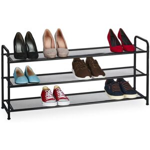 Shoe Rack, Storage for 12 Pairs, HxWxD: 48 x 100 x 25.5 cm, Metal Organiser, Narrow, 3 Shelves, Hallway, Black - Relaxdays