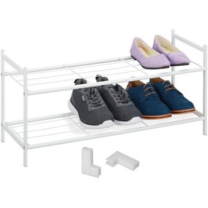 Relaxdays - Shoe Rack 2 Levels, Plastic Connectors, 6 Pairs, Shoes Storage, 33.5 x 70 x 26 cm Stackable, Stable, White