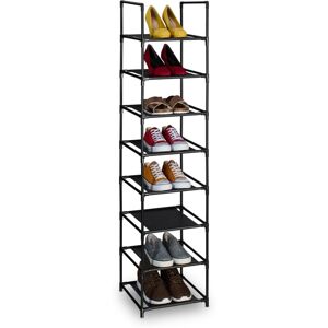Shoe Rack, 8 Tiers, Narrow Metal Frame, Fabric Levels, Plug Together, Organise, Hallway Storage, Black/Grey - Relaxdays