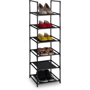 Shoe Rack, 6 Tiers, Narrow Metal Frame, Fabric Levels, Plug Together, Organise, Hallway Storage, Black/Grey - Relaxdays