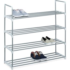 Shoe Rack Plug-in System, 4 Levels, for 16 Pairs of Shoes, HxWxD: 93 x 90 x 31 cm, Metal, Silver/White - Relaxdays