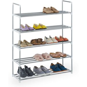 Shoe Rack Plug-in System, 5 Levels, for 20 Pairs of Shoes, HxWxD: 114.5 x 90 x 31 cm, Metal, Silver/White - Relaxdays