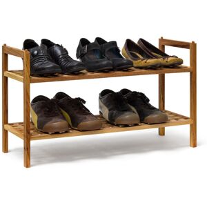 Relaxdays - Set of 5 shoe racks, stackable shoe bench, walnut wood, two shelves for up to 6 pairs of shoes, brown