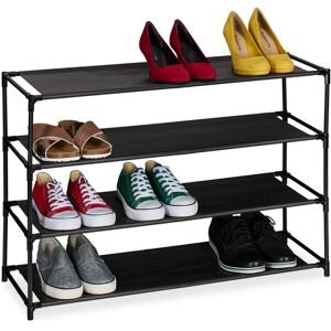 Relaxdays - Shoe Rack, with 4 Levels, Metal Frame, Fabric, Tiered, Plug Together, Organisation, Hallway Storage, Black