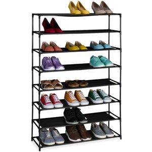 Shoe Rack, with 8 Levels, Metal Frame, Fabric, Tiered, Plug Together, Organisation, Hallway Storage, Black - Relaxdays