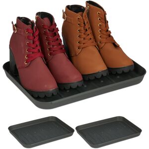 Shoe Trays, Set of 3, Hallway Storage for Muddy or Wet Boots, Wellies & Trainers, 35 x 27 cm, Plastic, Grey - Relaxdays