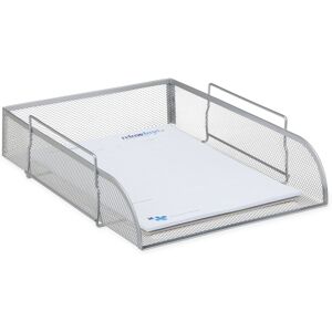 Relaxdays Stackable Paper Tray, Document Holder, Metal Desk Organiser, W x D 26 x 33.5 cm, Silver