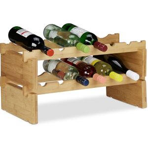 Relaxdays - Stackable Wine Rack, Bamboo Holder for 12 Wine Bottles, Extendable, 2-Tier, Natural