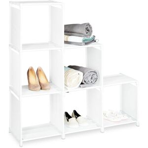 Relaxdays Step Shelf, with 6 Compartments, Simple Storage System, Room Divider, Sturdy, HxWxD: 109 x 106 x 30 cm, White