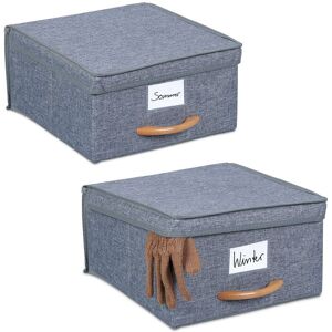 Relaxdays - Storage Box Set of 2, 12 l each, Foldable Fabric Organiser with Lid, Basket, Handle, 16 x 30 x 32.5 cm, Grey