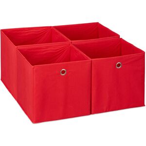 Relaxdays - Storage Box Set of 4, Foldable Shelf Baskets, hbd: 30x30x30 cm, Handle Holes, Foldable Organiser Bins, Red