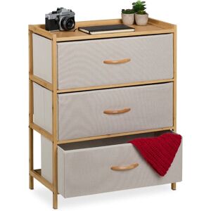 Dresser, Storage Unit, Bamboo, 3 Fabric Drawers, Hallway, Bedroom, 73 x 57.5 x 30 cm, Cabinet, Natural/Beige - Relaxdays