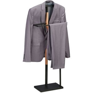 Valet Stand, Suit Holder, Clother Butler, Jacket & Trouser Hanger, 107x48x20 cm, Metal & mdf, Black/Natural - Relaxdays