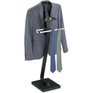 Relaxdays - Valet Stand, with Tray, Clothes Butler, Jacket & Trouser Hanger, 112 x 56 x 32 cm, Steel & mdf, Grey/Silver