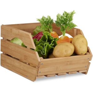 Relaxdays - Versatile Bamboo Stacking Crate, Set of 2, Wooden Storage Box, Sturdy, Shabby, HxWxD: 20.5x27x38 cm, Natural