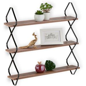 Relaxdays - Wall Shelf, 3 Tiers, Decorative Storage, hwd: 60 x 60 x 18.5 cm, Industrial Design, mdf & Metal, Brown/Black