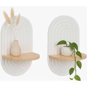 Relaxdays Wall Shelf Set of 2 – Boho Style Shelves for Hall & Living Room, 33x20x15 cm, MDF & Wood, White/Natural