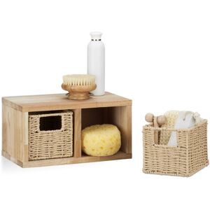 Relaxdays Walnut Wall Shelf Set of 4, Shelving System, 2 Removable Baskets Each, for Bathroom, Kitchen or Hall, Natural