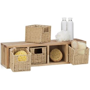 Relaxdays Walnut Wall Shelf Set of 2, Shelving System, 4 Removable Baskets, for Bathroom, Kitchen or Living Room
