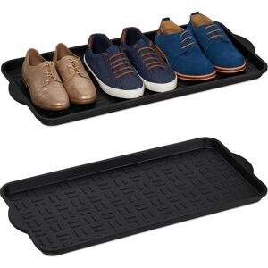 Relaxdays XL Shoe Tray, Set of 8, Plastic Boot Trays, Raised Rim, each for 3-4 Pairs, Plastic, WxD: 75 x 36.5 cm, Black