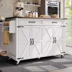 ABRIHOME Rolling Kitchen Island Storage Trolley with Large Cabinet, 2 Drawers, Adjustable Shelf, Spice&Towel Rack, Dining Room Organiser Sideboard Cupboard