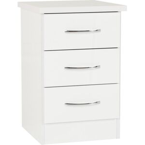 Seconique - Nevada 3 Drawer Bedside Cabinet Chest Side Table Storage Unit - White Gloss