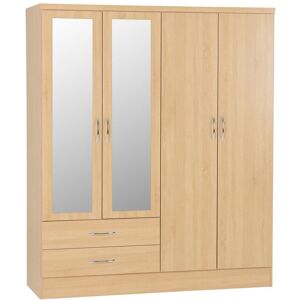 SECONIQUE Nevada 4 Door 2 Drawer Mirrored Wardrobe - L52 x W154 x H182.5 cm - Sonoma Oak Effect