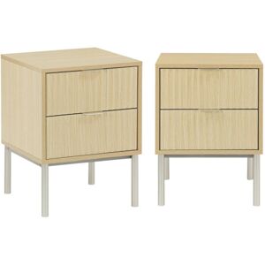 Sweeek - Set of 2 bedside tables with wood and metal effect, Richmond, Natural, 40x40x55 cm