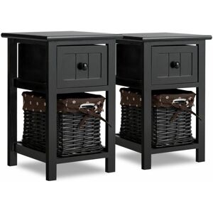 Costway - Set of 2 Chest of Drawers Side Table Beside Table Nightstand Removeable Baskets