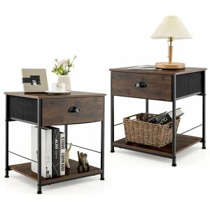 COSTWAY Set of 2 Nightstand 2-tier Bedside End Sofa Coffee Table Storage Table w/ Drawer