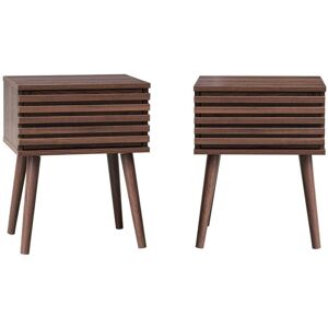 SWEEEK Pair of scandi-style bedside tables with grooved wood effect, Madere, Walnut, 29x40x50.5 cm