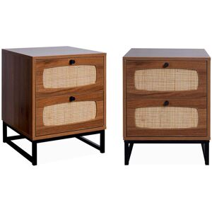 Sweeek - Pair of wood and cane bedside tables, Retro, Natural, 40x40x52 cm