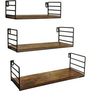 HÉLOISE Set of 3 Wall Shelves Wooden Floating Shelves, Storage for Living Rooms Bedrooms Kitchens Bathrooms, Rustic Finish