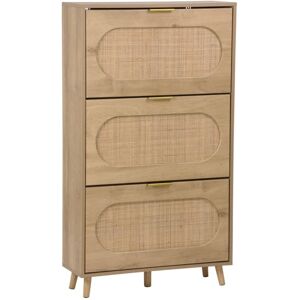SWEEEK Shoe cabinet wood and cane decor 3 drawers, Eva, Natural, 75x26x131 cm