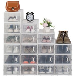 Dewdat - Shoe Storage Boxes 18 Pack Clear Plastic Stackable - White