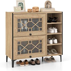 Costway - Shoe Storage Cabinet Freestanding Shoe Organizer w/ Flip Doors-Oak