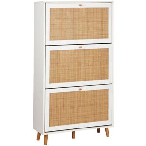 Sweeek - Shoe cabinet with wooden and cane effect, Boheme, White, 75x26x131 cm