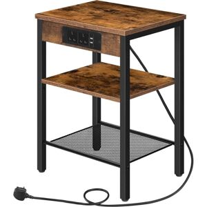 HOOBRO Side Table with Charging Station, Bedside Table with Charging Station, 2 Sockets and 2 usb Ports, Narrow Side Table, 3-Tier Bedside Table, Adjustable