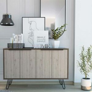 Home Source - Sideboard or tv Stand 4 Door Wide Storage Cabinet Cupboard Two Tone Grey Oak