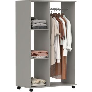 HOMCOM Rolling Open Wardrobe Hanging Rail Storage Shelves for Clothes Grey