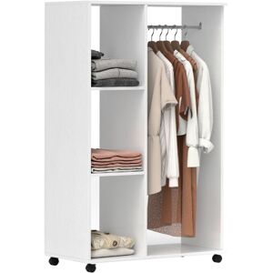 Homcom - Rolling Open Wardrobe Hanging Rail Storage Shelves for Clothes White