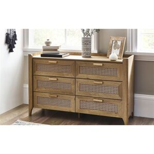 MARLBOROUGH Sleek 6 Drawer Rattan Oak Wide Chest