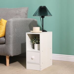 NICEME Small Bedside Cabinet, Narrow Nightstand Side Table, Slim Bedside Table with Drawer & Open Shelf for Bedroom, Living Room Sofa Side End Table - White